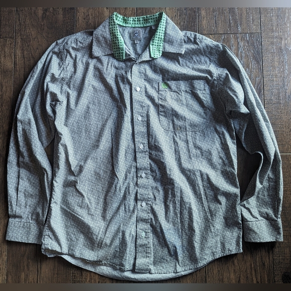 CINCH Long Sleeve Button Down Western Dress Shirt ~ Black & White w/ Green Sz S - Picture 1 of 16